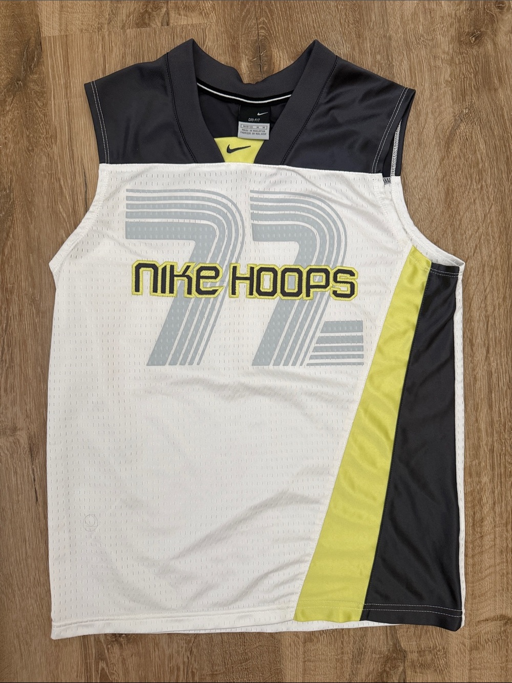 Kids Nike White, Black & Yellow Mesh Basketball Jersey